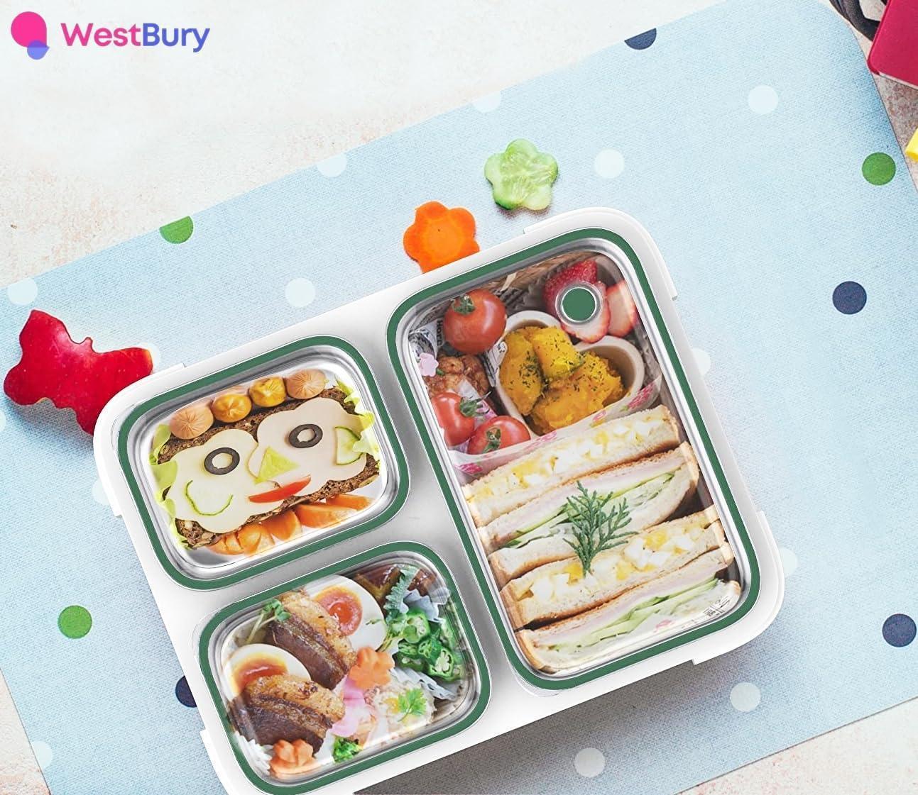 Stainless Steel Kids Lunch Box - 720ML Insulated Bento with Tableware & Bag, 3 Compartments, Leakproof, BPA-Free, Dishwasher Safe - Olive - Jaiman Toys