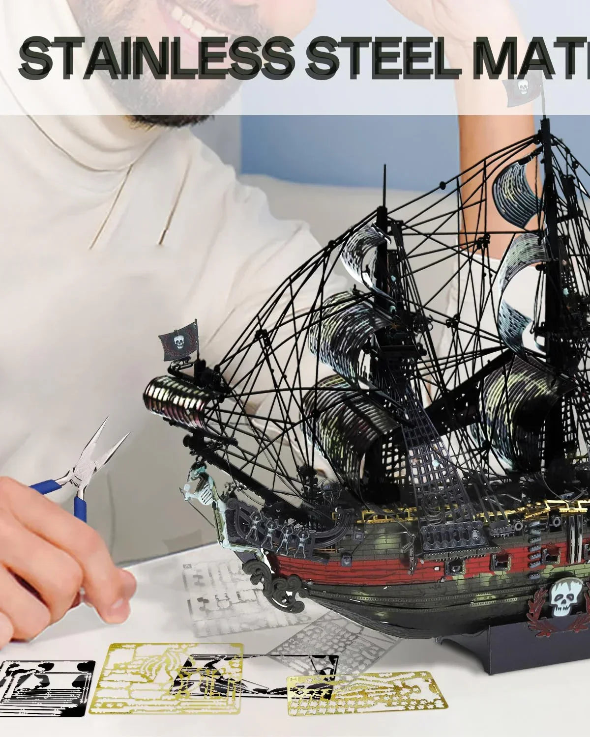 Piececool  3D Metal Puzzle The Queen Anne’s Revenge Pirate Ship (Large) – 439 Pieces – Level 5 Difficulty – Stainless Steel DIY Model Kit-Age16+