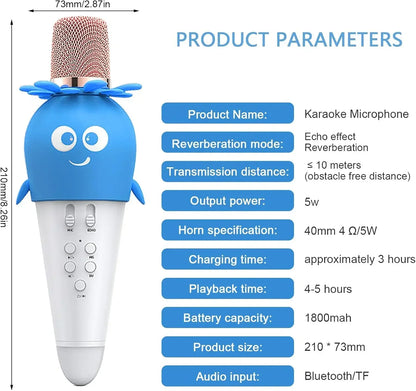 Wireless Bluetooth Karaoke Microphone, Portable 4D Stereo Mircophone with LED 7 Colorful Light, Intelligent Sound Repair Mic Speaker (Blue) - Jaiman Toys