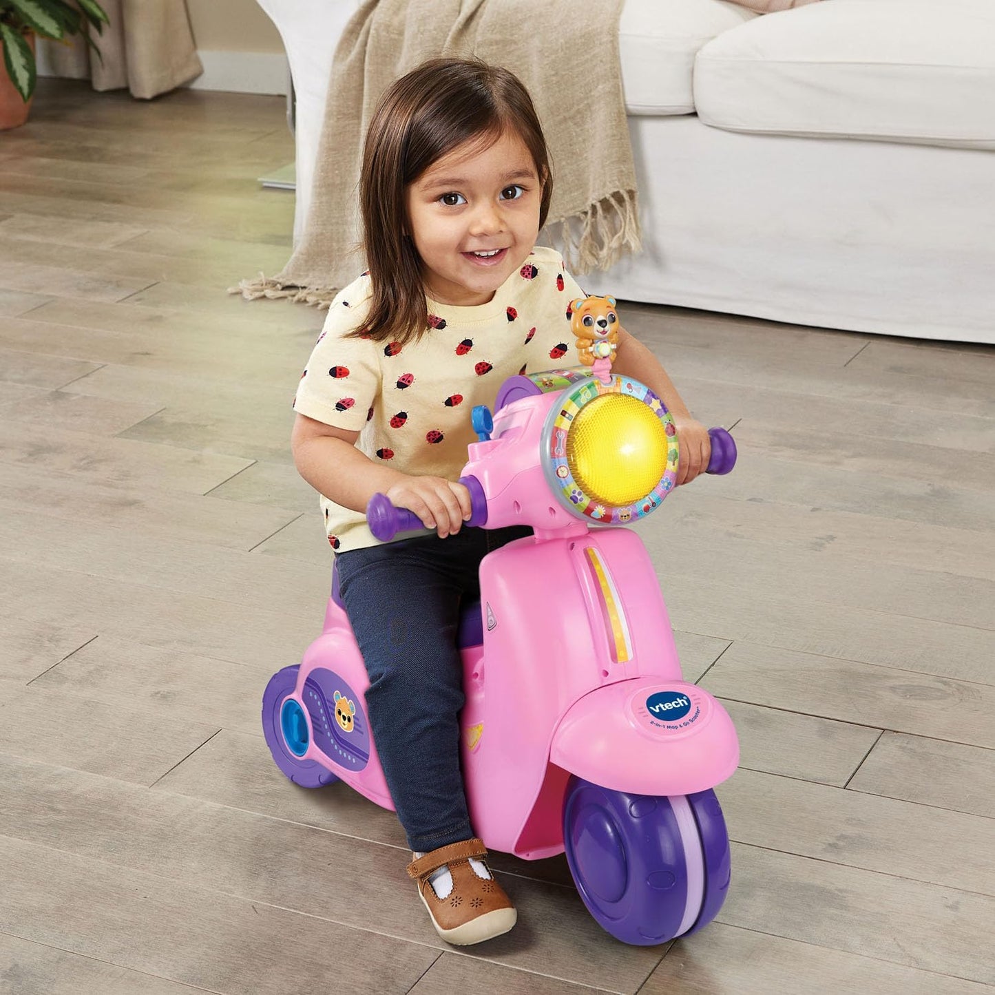 VTech 2-in-1 Map and Go Scooter for Toddlers | Interactive Ride-On & Push Scooter with Lights, Music, Learning Activities & Pretend Navigation | Pink