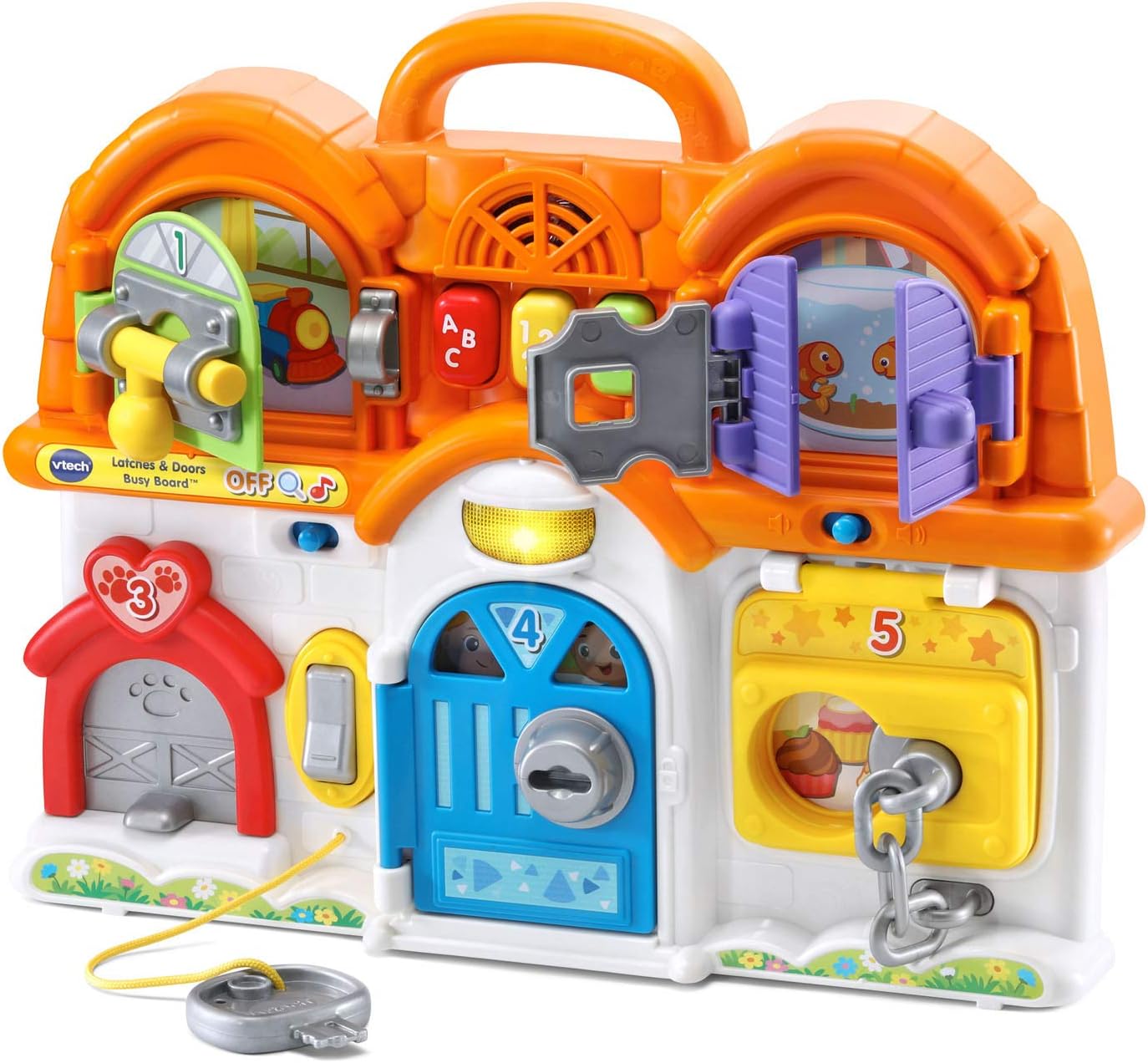 VTech Latches & Doors Busy Board, Multicolor | Interactive Montessori Learning Activity Board with Locks, Keys, Lights, Music & Educational Games for Toddlers
