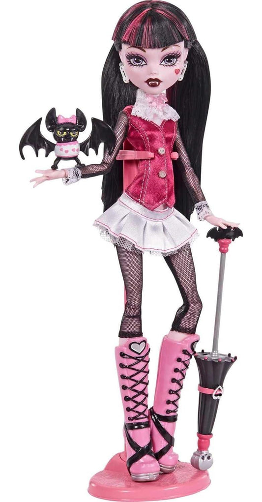 Monster High™ Draculaura Reproduction Doll (10.5 in) Wearing Original Fashion & Shoes, with Pet, Doll Stand & Accessories, Gift for Collectors - Jaiman Toys