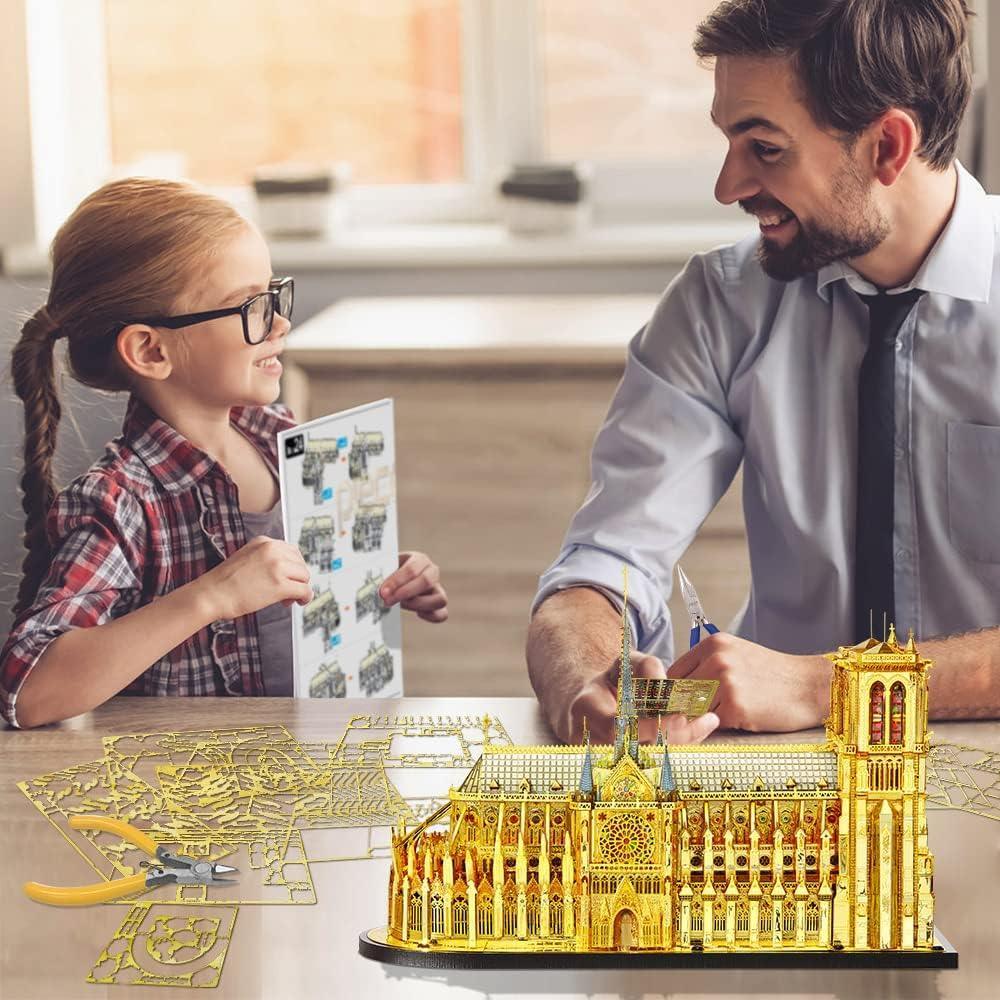 Piececool 3D Metal Puzzle Notre-Dame de Paris (Large Gold Edition) – 384 Pieces – Level 5 Difficulty – Stainless Steel DIY Architecture Model-Age 14+