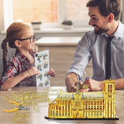 Piececool 3D Metal Puzzle Notre-Dame de Paris (Large Gold Edition) – 384 Pieces – Level 5 Difficulty – Stainless Steel DIY Architecture Model-Age 14+