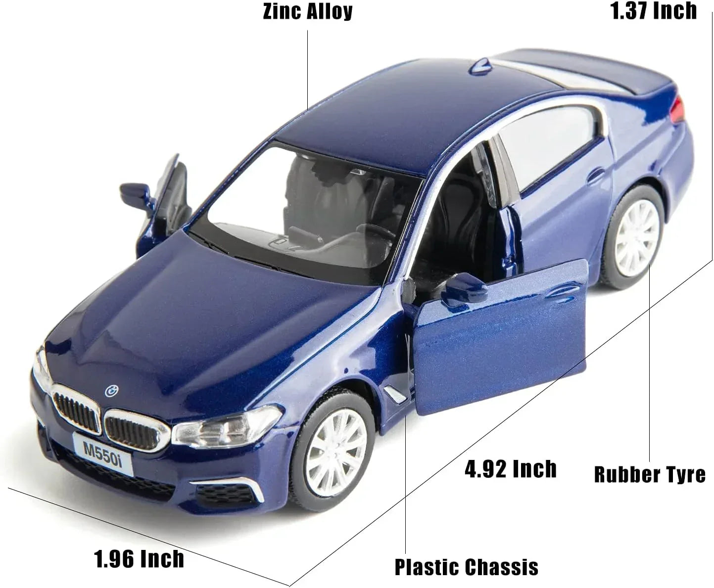 RMZ City BMW M550i 1:36 Die-Cast Alloy Car | Pull Back & Go | Openable Doors | 2 Color Variants