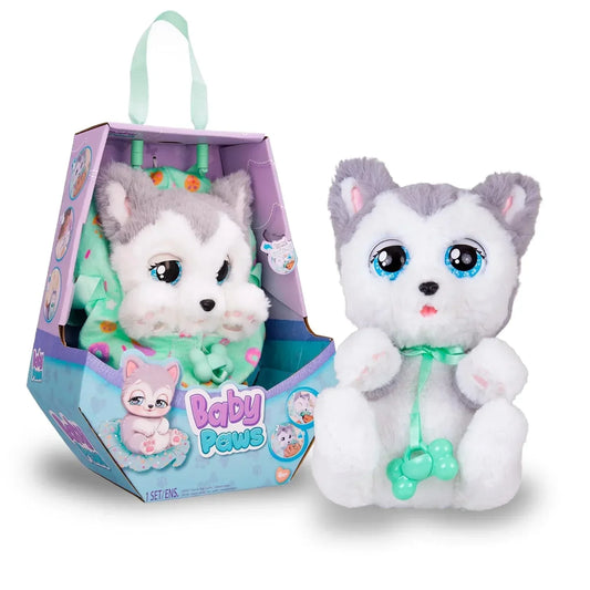 Baby Paws Siberian Husky Puppy Toy with Cute Swaddle Bag Make 5 Adorable Sounds Kids Toys for Ages 4+|Birthday Gift for Pet Lovers -22 cm - Jaiman Toys