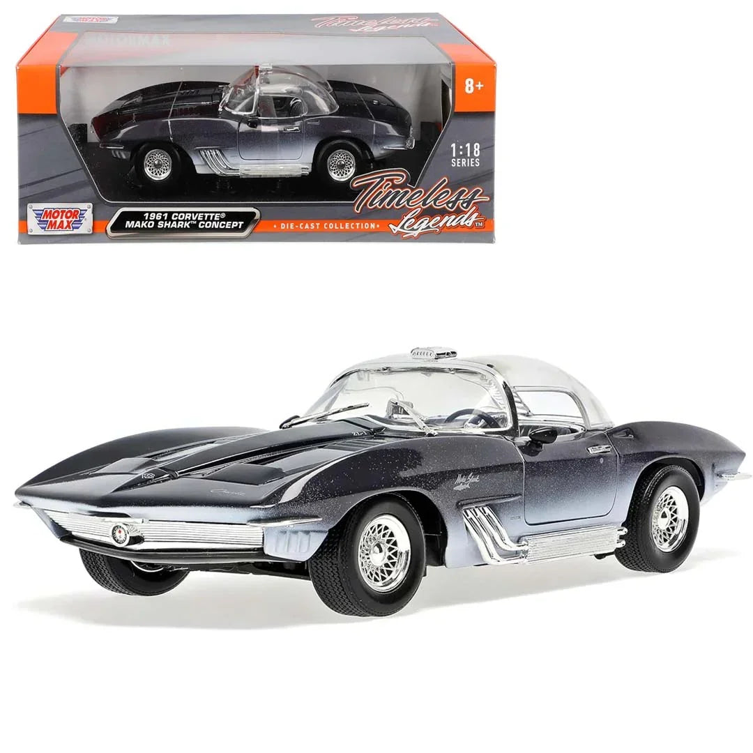 Motormax Corvette Mako Shark Concept 1961 – 1:18 Scale Diecast Model Car – Iconic Two-Tone Blue Design – Perfect Gift for Collectors & Car Enthusiasts - Jaiman Toys