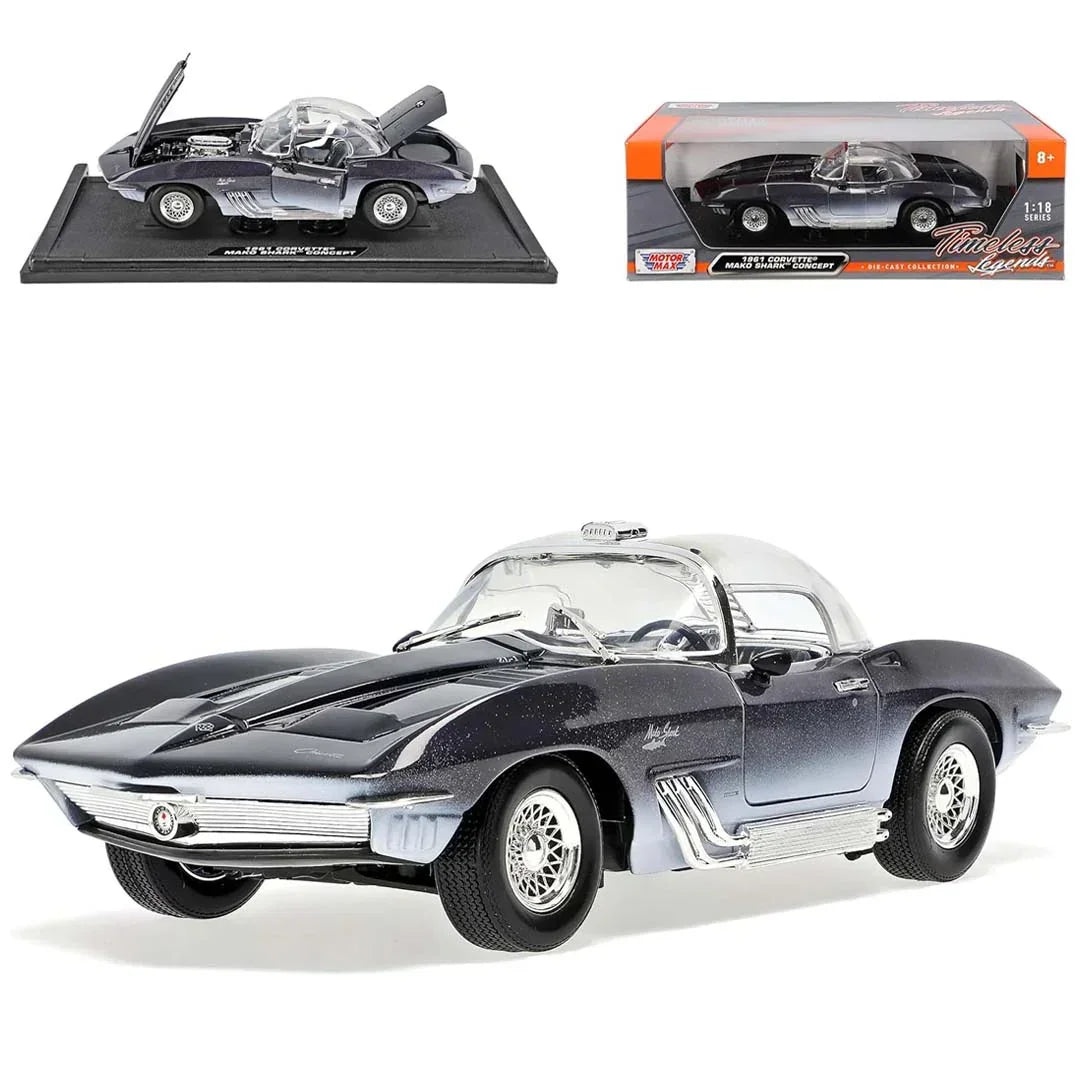 Motormax Corvette Mako Shark Concept 1961 – 1:18 Scale Diecast Model Car – Iconic Two-Tone Blue Design – Perfect Gift for Collectors & Car Enthusiasts - Jaiman Toys