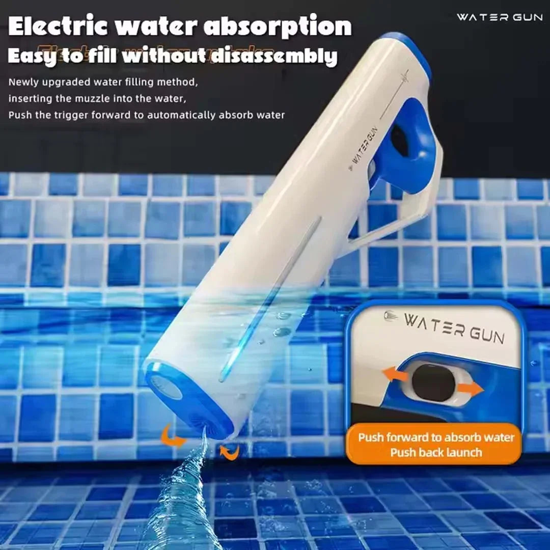 Automatic Electric Water Gun with 30-35M Long-Range, High-Capacity Soaker – Powerful Electric Water Blaster with LED Lights for Kids 3+ & Adults, Waterproof Outdoor Summer Pool Toy - Jaiman Toys
