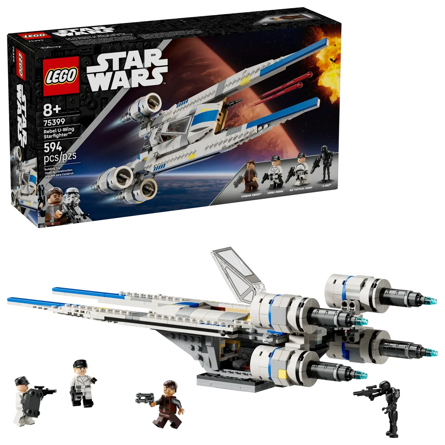 LEGO Star Wars Rebel U-Wing Starfighter 75399 Building Toy for Kids (594 Pieces) with Cassian Andor, K-2SO & 2 Imperial Minifigures - Jaiman Toys