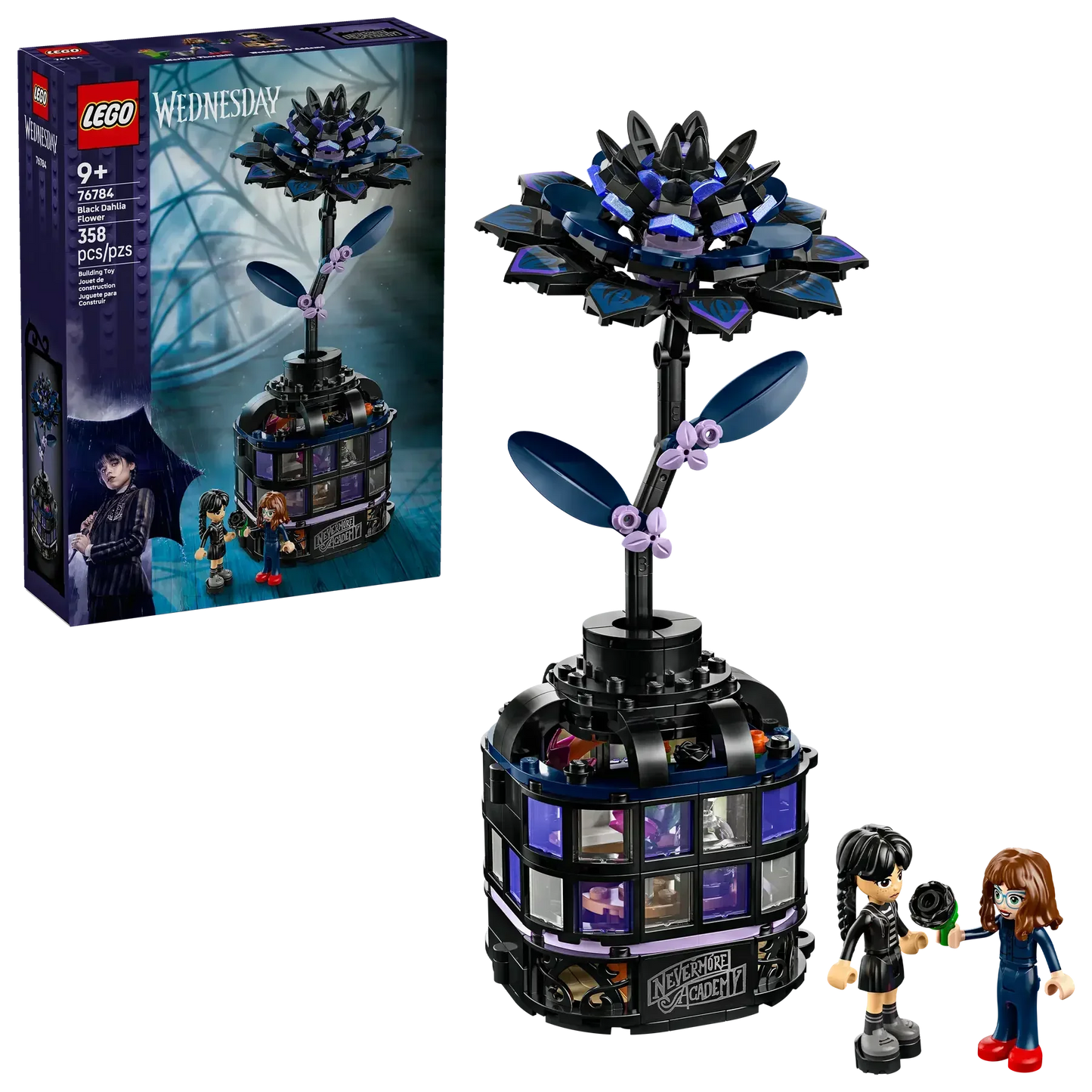 LEGO Wednesday 76784 Black Dahlia Flower  358Piece Gothic Greenhouse & Vase with 2 Minidolls (Ages 9+) - Jaiman Toys