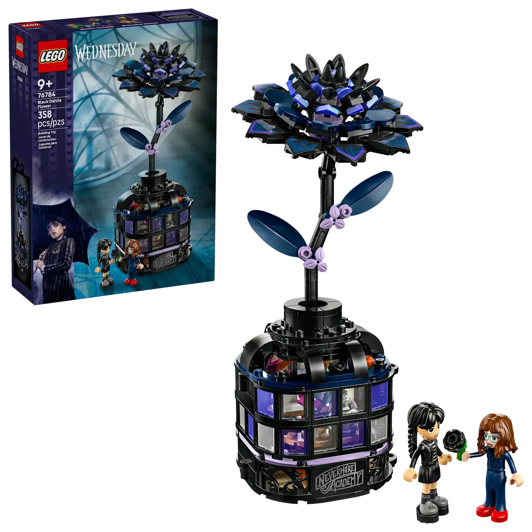 LEGO Wednesday 76784 Black Dahlia Flower  358Piece Gothic Greenhouse & Vase with 2 Minidolls (Ages 9+) - Jaiman Toys