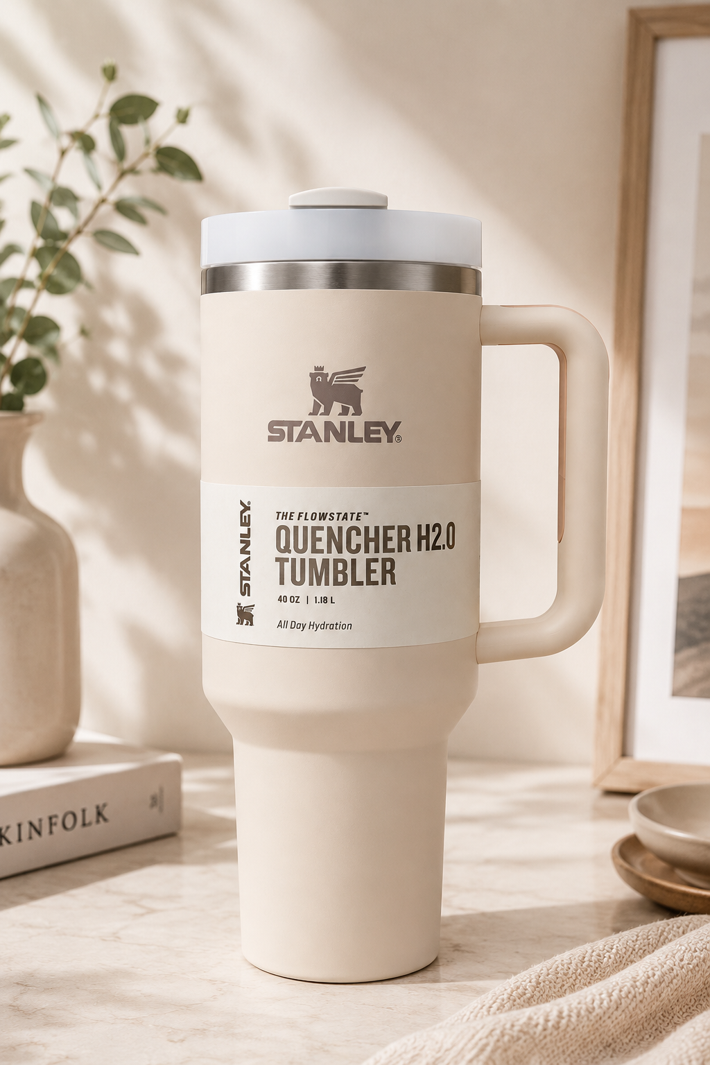 STANLEY Quencher H2.0 FlowState Tumbler 40 oz (1.18L) Cream Beige Insulated Stainless Steel Travel Mug with Handle