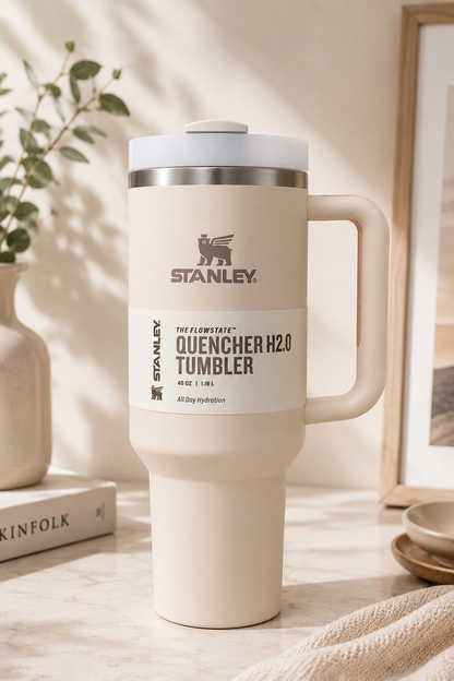 STANLEY Quencher H2.0 FlowState Tumbler 40 oz (1.18L) Cream Beige Insulated Stainless Steel Travel Mug with Handle