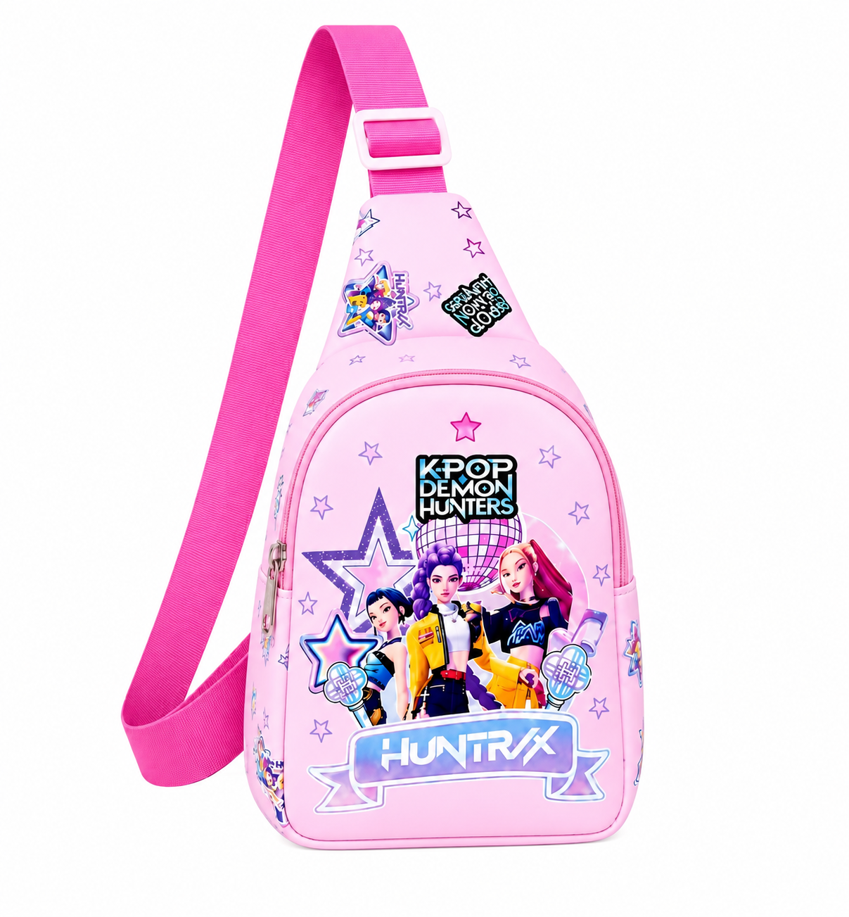 KPOP Demon Hunters HUNTR/X 24 cm Sling Bag for Kids & Teens | Adjustable Crossbody Chest Bag | Anime & K-Pop Inspired Casual Travel Bag