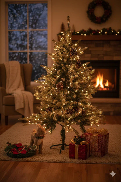 SWEN Balsam 4-Feet Christmas Tree with Light Frosting & Large Pine Cones | Premium Snow-Kissed Holiday Décor