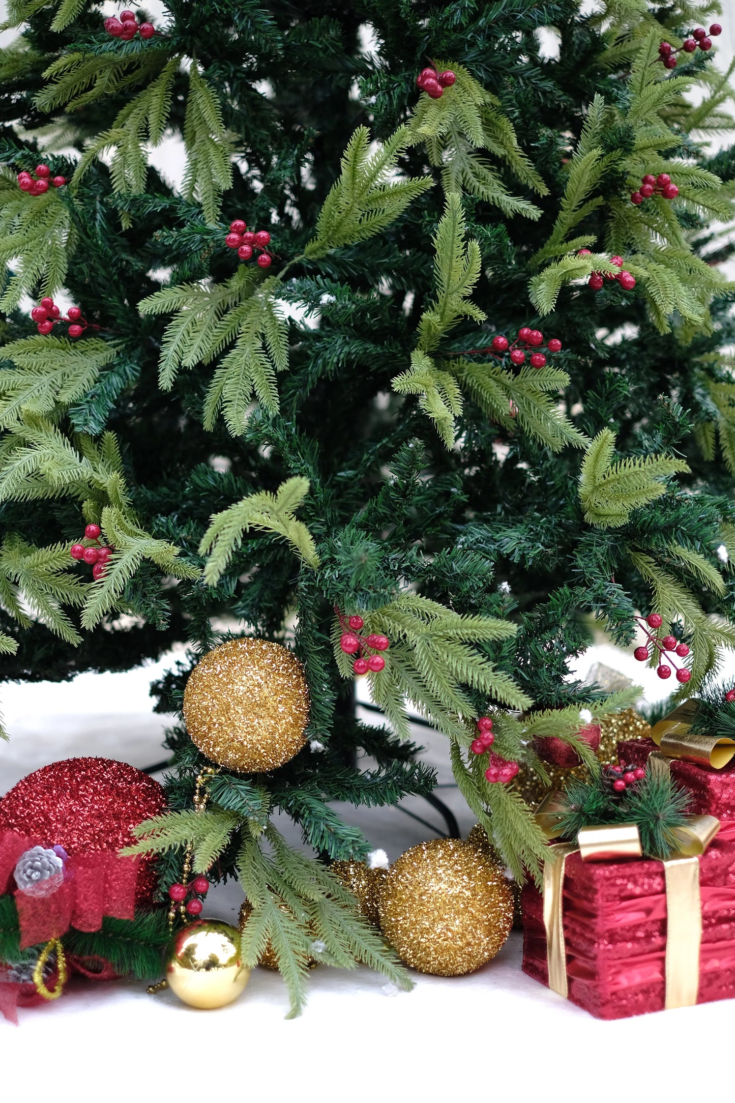 RAZ 8-Foot Lush Dual-Toned Christmas Tree | Premium Festive Tree Accented with Red Cherries for a Cheerful Holiday Look