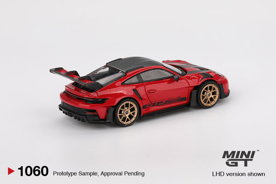 Mini GT 1:64 Porsche 911 (992) GT3 RS Weissach Package Guards Red MGT01060 & Subaru Impreza WRC99 #23 2000 Acropolis Rally Diecast Model Cars