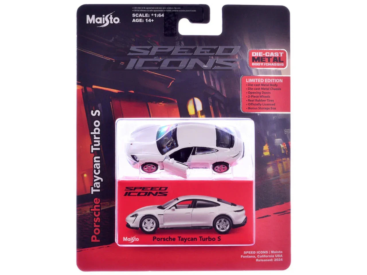 Maisto 1:64 Porsche Taycan Turbo S – White | Speed Icons Electric Supercar Diecast Model - Jaiman Toys