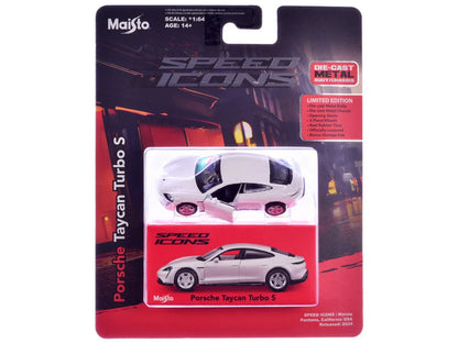 Maisto 1:64 Porsche Taycan Turbo S – White | Speed Icons Electric Supercar Diecast Model - Jaiman Toys