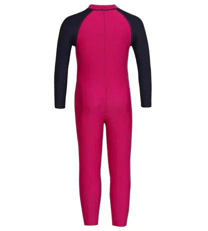 Speedo Tots Endura Brite All-In-One Full Body Swimsuit for Kids (4 Years) – Berry & True Navy | 10X Chlorine Resistant | UPF 40+ Sun Protection