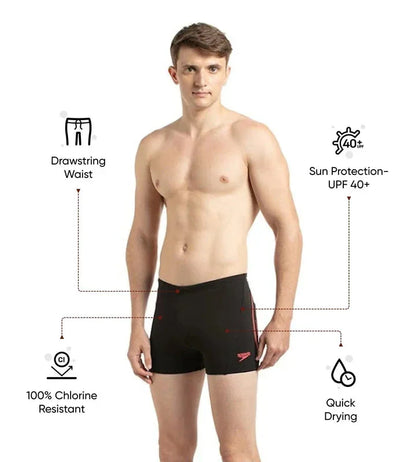 Speedo Men’s Endurance+ Essential Splice Aquashort – Black & Phoenix Red | Chlorine Resistant & UPF 40+ Sun Protection - Jaiman Toys