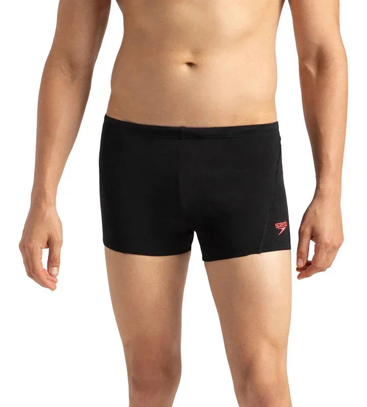 Speedo Men’s Endurance+ Essential Splice Aquashort – Black & Phoenix Red | Chlorine Resistant & UPF 40+ Sun Protection - Jaiman Toys