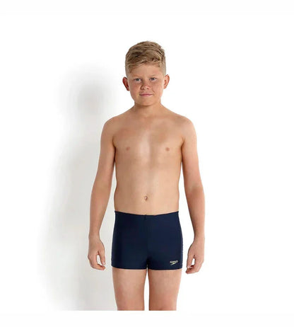 Speedo Boy's Endurance 10 Tech Logo Panel Print Aquashort – Navy & Deep Peri, Size 28 | Chlorine Resistant & Comfortable Swimwear - Jaiman Toys