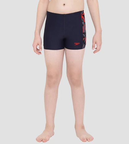 Speedo Boy's Swimwear Hyperboom Panel Aquashort - True Navy & Fed Red - Jaiman Toys