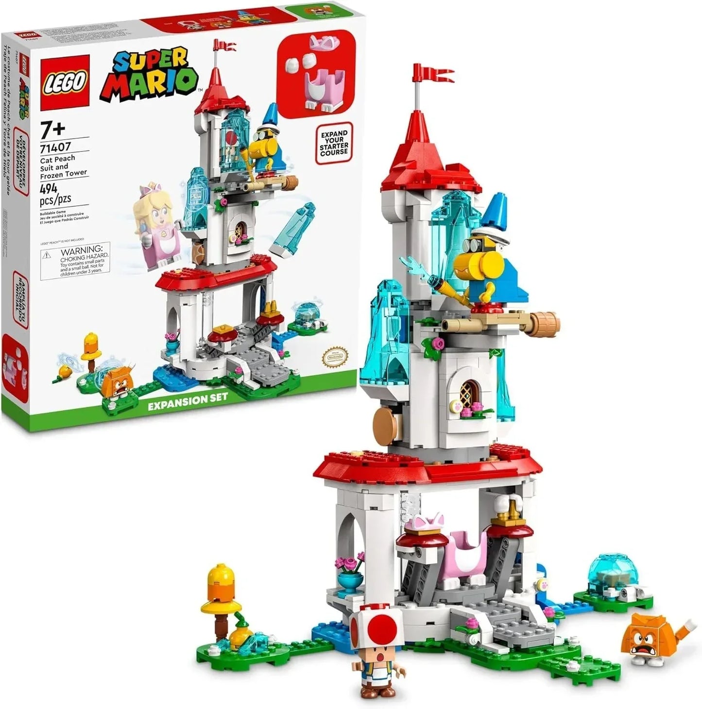 LEGO Super Mario Cat Peach Suit and Frozen Tower Expansion Set 71407 Building Toy Set for Kids, Boys, and Girls Ages 7+ (494 Pieces) - Jaiman Toys