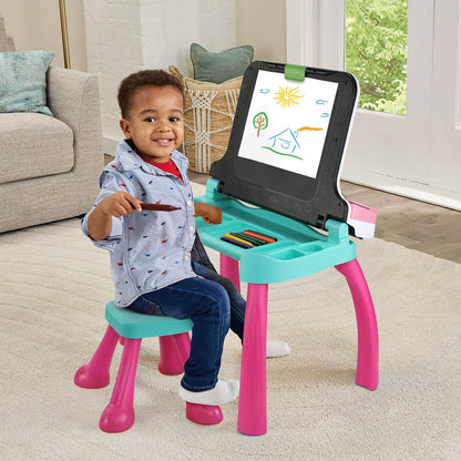 VTech Explore & Write Deluxe Activity Desk Pink Interactive Learning Table with Stool & Stylus | Educational Toy for Toddlers