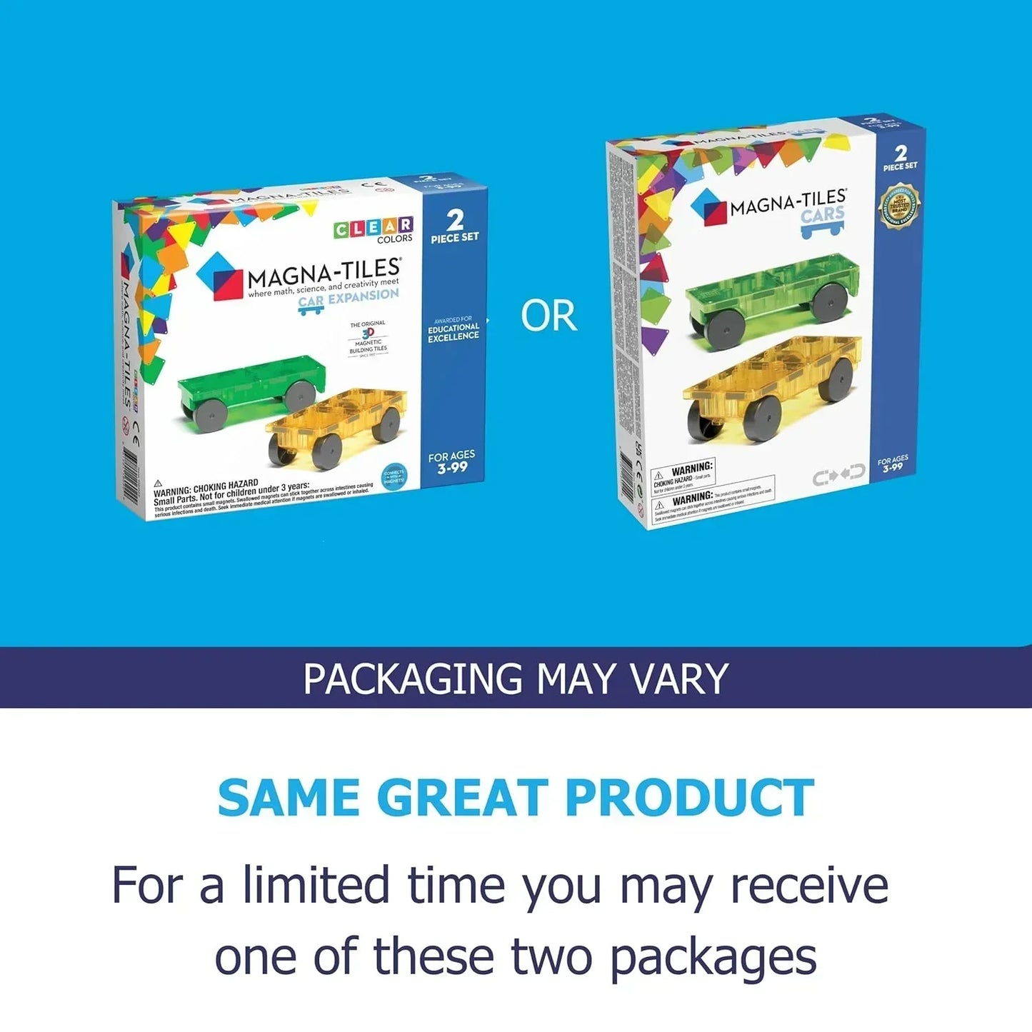 (Open Box) Magna Tiles 16022 Cars Expansion Set, Multi Color (2 Pieces) - Jaiman Toys