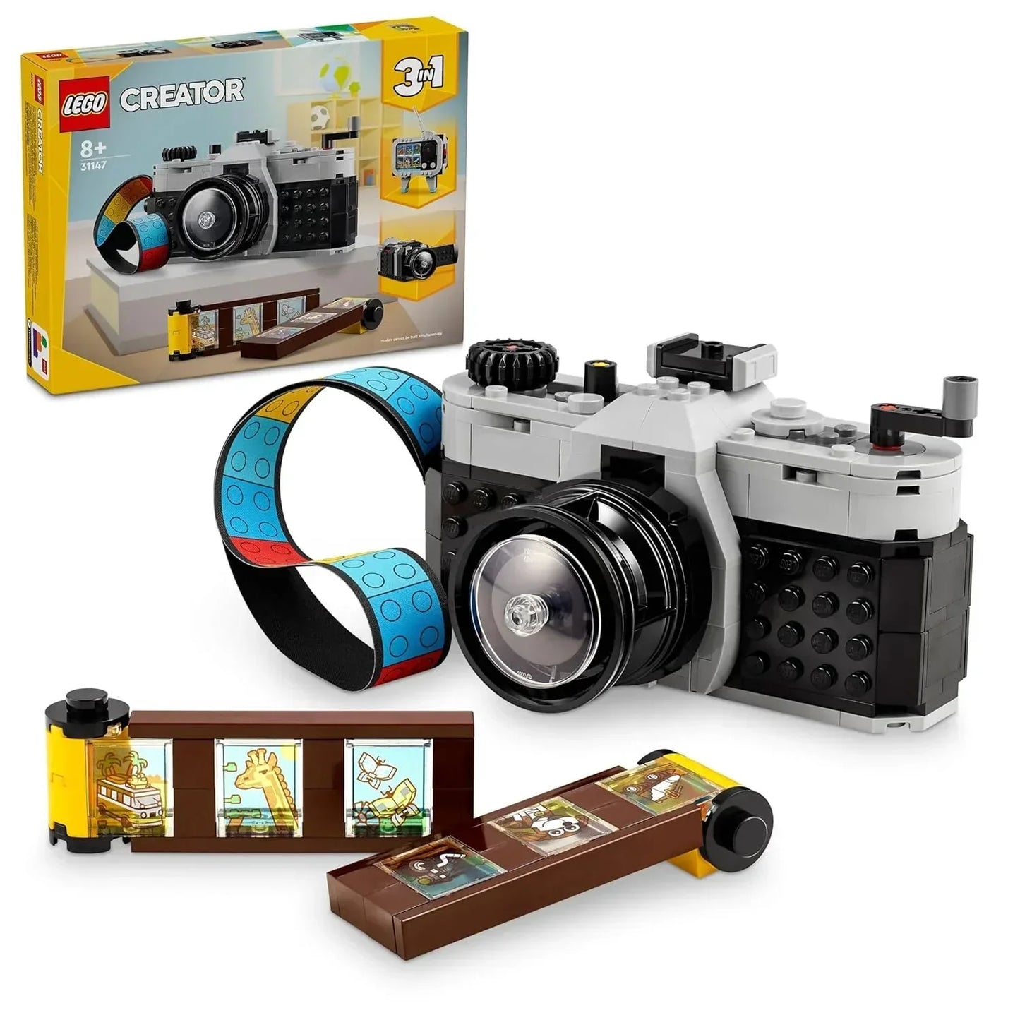 LEGO Creator 3-in-1 camera building set with film roll and box for kids ages 8 and up