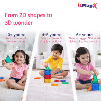 ItPlay Magnetic Tiles 20 Pieces Set for Kids | STEM Educational Magnetic Building Blocks Construction Toy