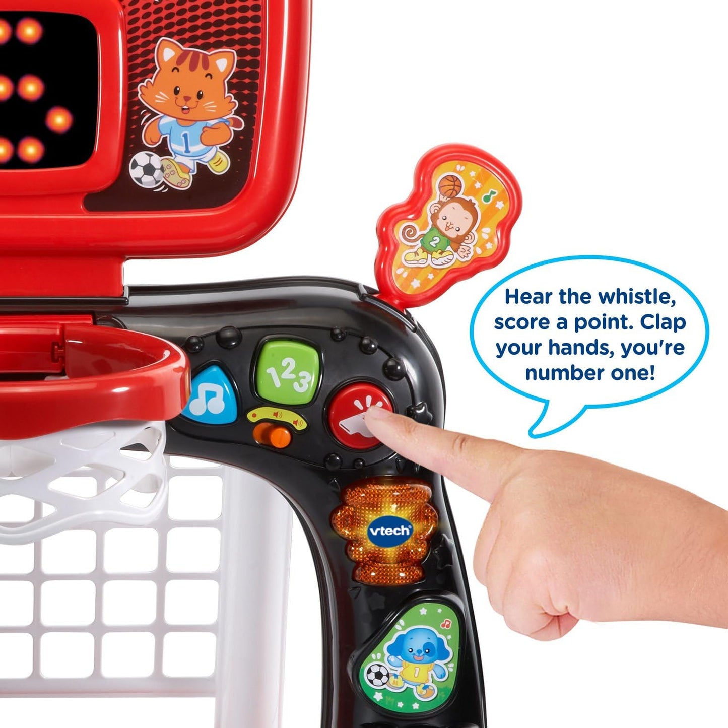 VTech Smart Shots Sports Center Interactive Basketball & Soccer Goal Set for Toddlers, Red | Lights, Sounds & Educational Sports Toy