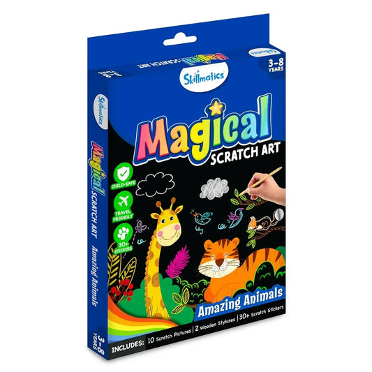 Skillmatics Paper Magical Scratch Art Book For Kids - Animals, Craft Kits & Supplies, Diy Activity & Stickers, Gifts For Toddlers, Girls & Boys Ages 3, 4, 5, 6, 7, 8, Travel Toys, Multicolor - Jaiman Toys