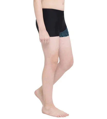 Speedo Boy's Endurance 10 Medley Logo Aquashort – Black & Aquarium, Size 30 | Chlorine Resistant, UPF 40+ - Jaiman Toys