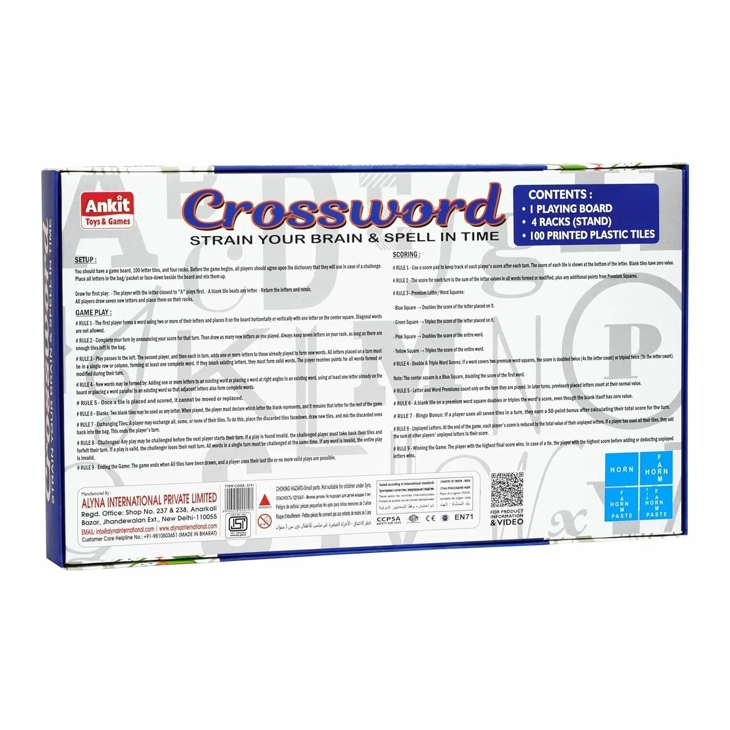 Ankit Toys Crossword Board Game – 38×38 cm Word-Building Game for Kids & Families