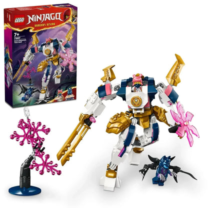 LEGO Ninjago Dragons Rising mech figure building set with box, pink tree, and small dragon