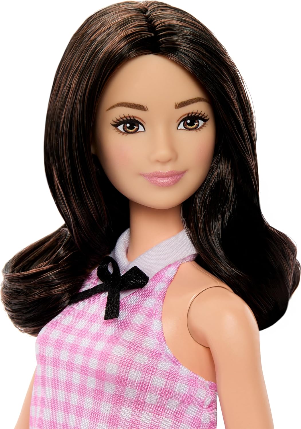 Barbie Fashionistas Doll #224 – 65th Anniversary Collectible with Black Wavy Hair & Pink Gingham Dress