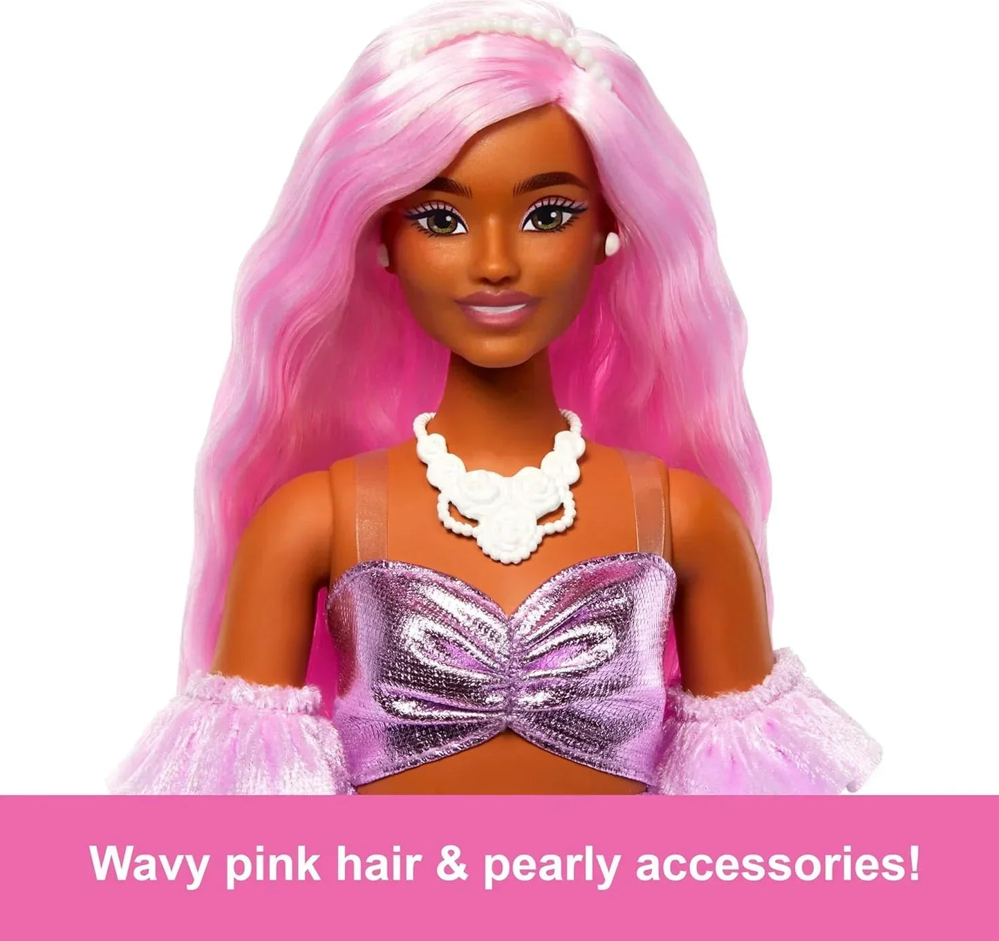 Barbie Deluxe Style Doll #1 in Barbiecore Outfit, Pink Hair and Glossy Pink Dress with Accessories Like Velvet Gloves, Money Purse, and More - Jaiman Toys