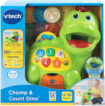 VTech Chomp and Count Dino, Green | Interactive Dinosaur Learning Toy with Feeding Coins, Numbers, Colors & Music for Toddlers
