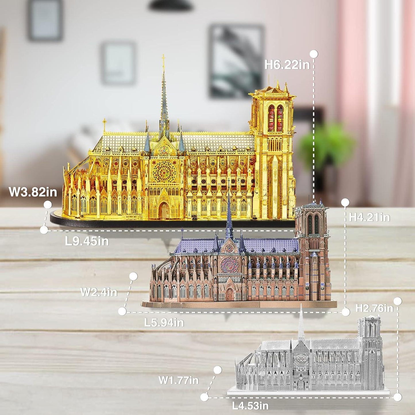 Piececool 3D Metal Puzzle Notre-Dame de Paris (Large Gold Edition) – 384 Pieces – Level 5 Difficulty – Stainless Steel DIY Architecture Model-Age 14+