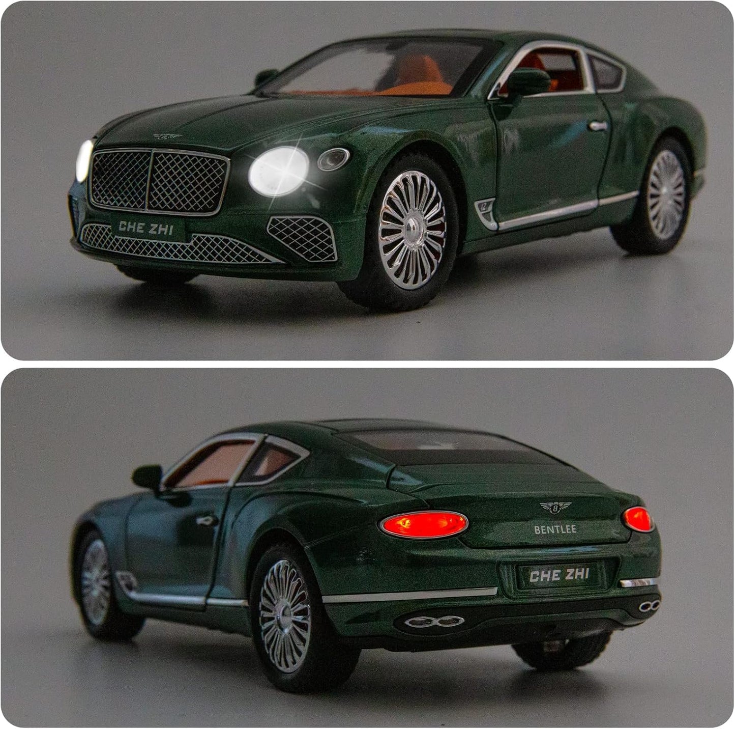 Joy Junction Bentley Cont Smoke 1:24 Scale Die-Cast Luxury Coupe Model with Sound & Light – Pull Back Metal Car Toy (Green)