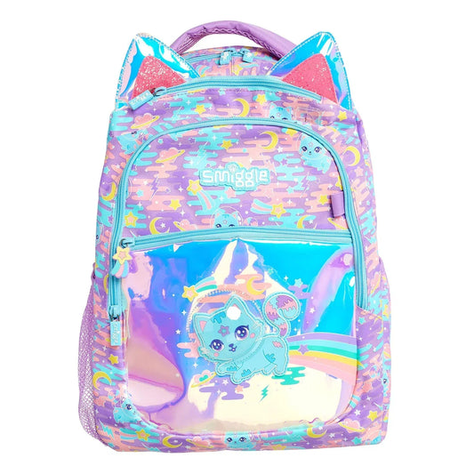 Smiggle School Bags Far Away Cat Print Backpack – Lilac | School & Travel Bag for Kids 3Y+ - Jaiman Toys