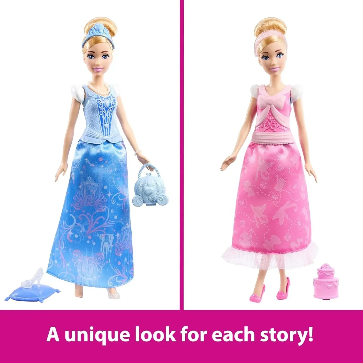 Disney Princess 2-in-1 Stories Cinderella Fashion Doll with 2 Snap-On Bodices, 2 Skirts & 9 Accessories - Jaiman Toys