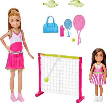 Barbie Stacie & Chelsea Tennis Playset with 2 Dolls & 5+ Accessories Including Net with Swinging Ball Feature & Sports Gear - Jaiman Toys