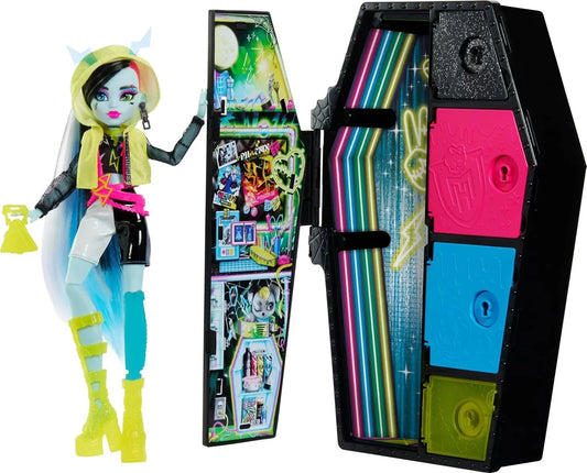 Monster High Doll and Fashion Set, Frankie Stein Doll, Skulltimate Secrets: Neon Frights, Dress-Up Locker with 19+ Surprises - Jaiman Toys