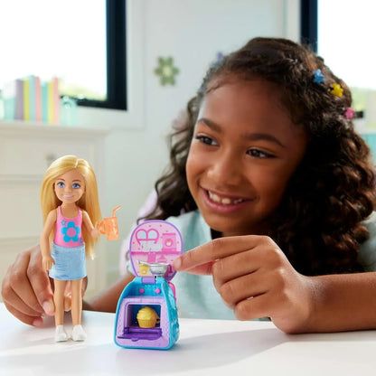 Barbie Family & Friends Cupcake Baking Backpack Blonde Chelsea Doll, Wearable Backpack with Baking Play Pieces - Jaiman Toys