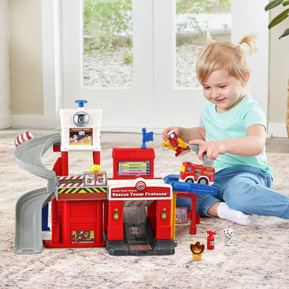 VTech Go! Go! Smart Wheels Rescue Tower Firehouse | Interactive Fire Station Playset with SmartPoint Fire Truck, Lights, Sounds & Rescue Missions for Toddlers